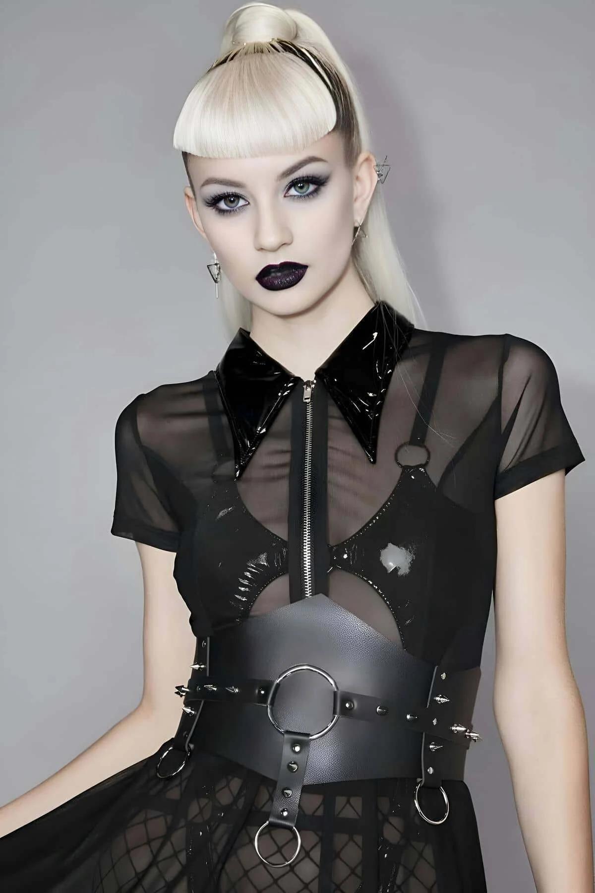 Women's Leather Harness Belt - Adjustable Studded Waist Accessory