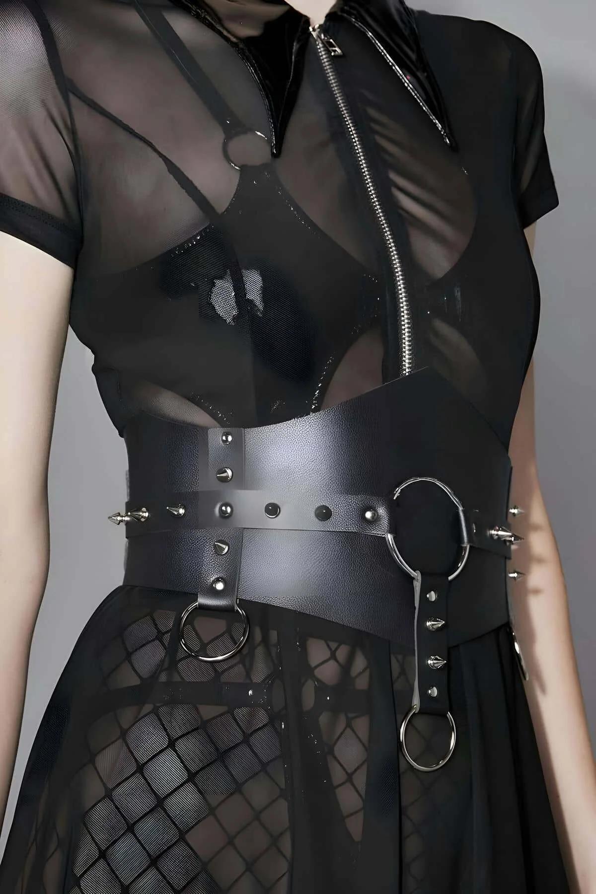 Women's Leather Harness Belt - Adjustable Studded Waist Accessory
