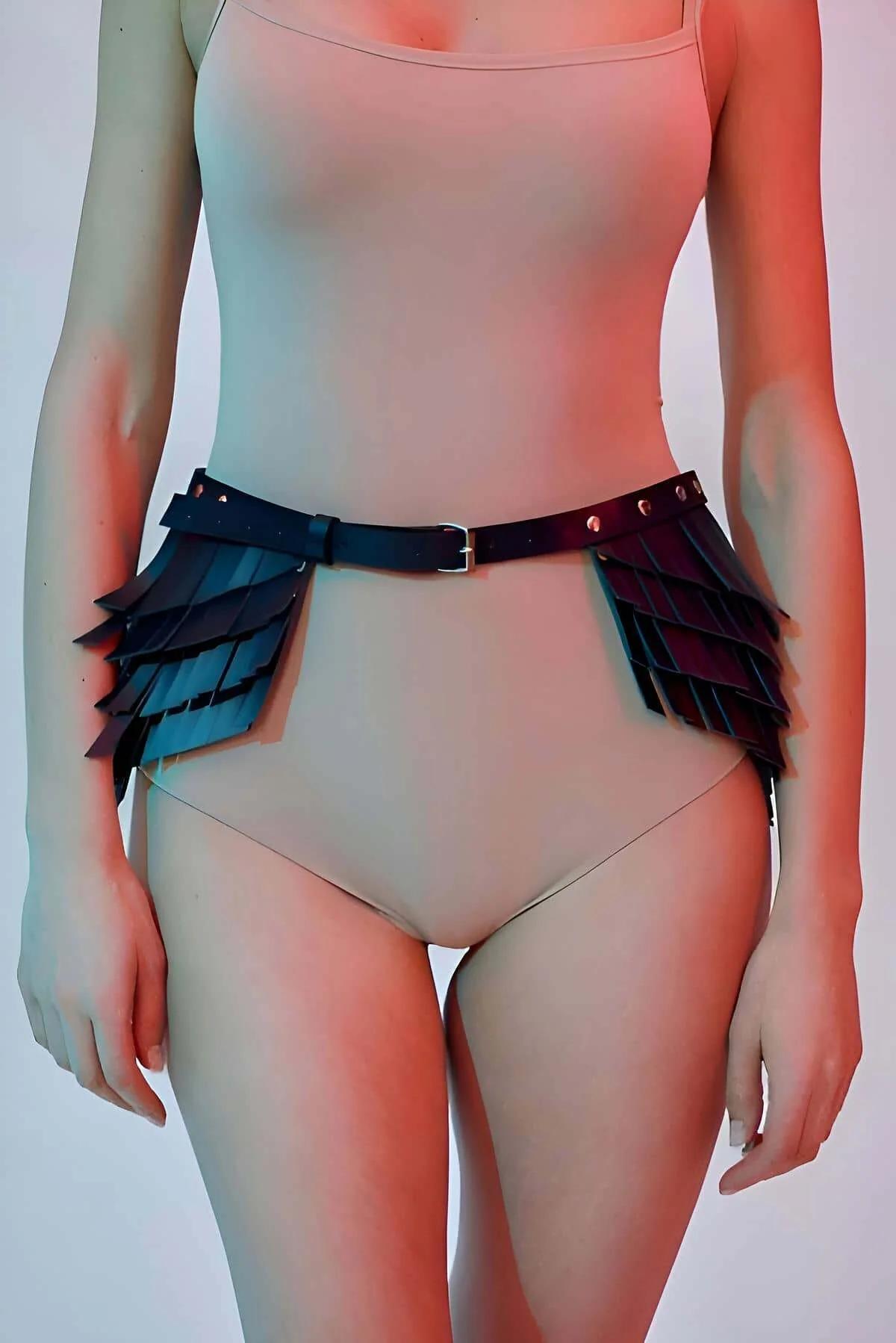 Scaled Faux Leather Waist Harness Skirt