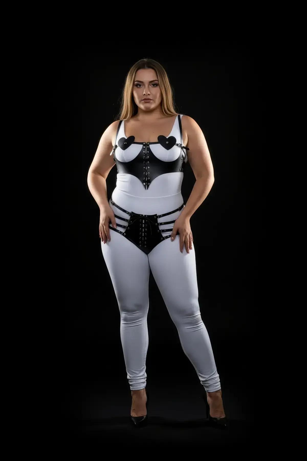 Heart Detail Faux Leather Harness Set with Corset Accents
