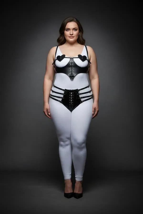Heart Detail Faux Leather Harness Set with Corset Accents