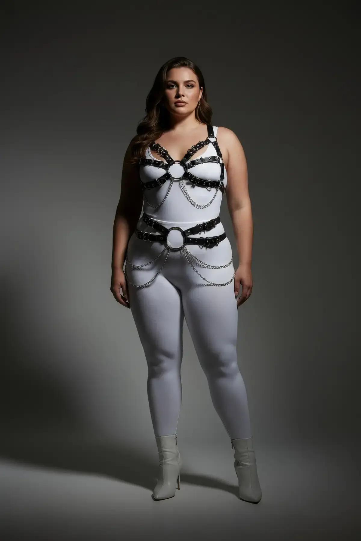Faux Leather Full Body Harness with O-Rings & Chains