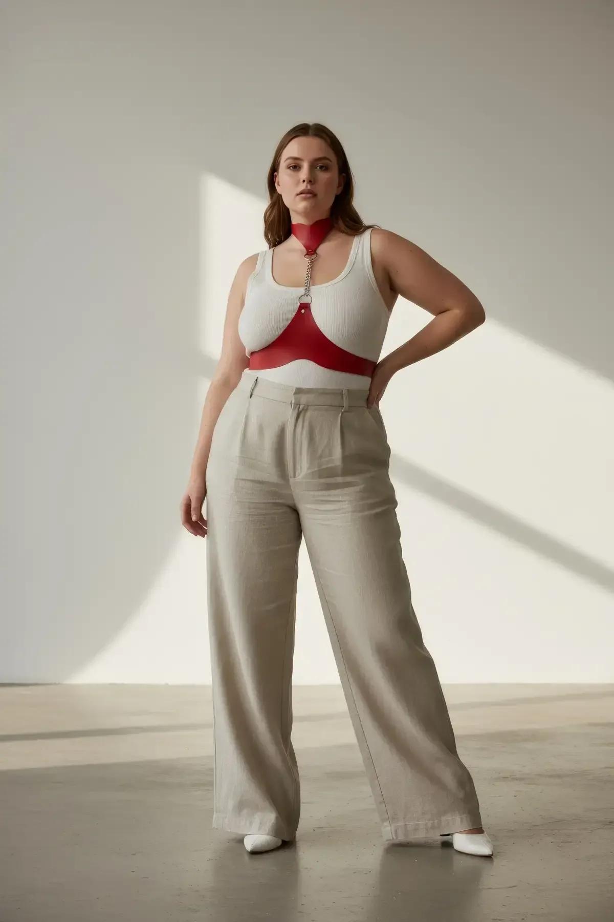 Red Vegan Leather Choker Chain Waist Harness