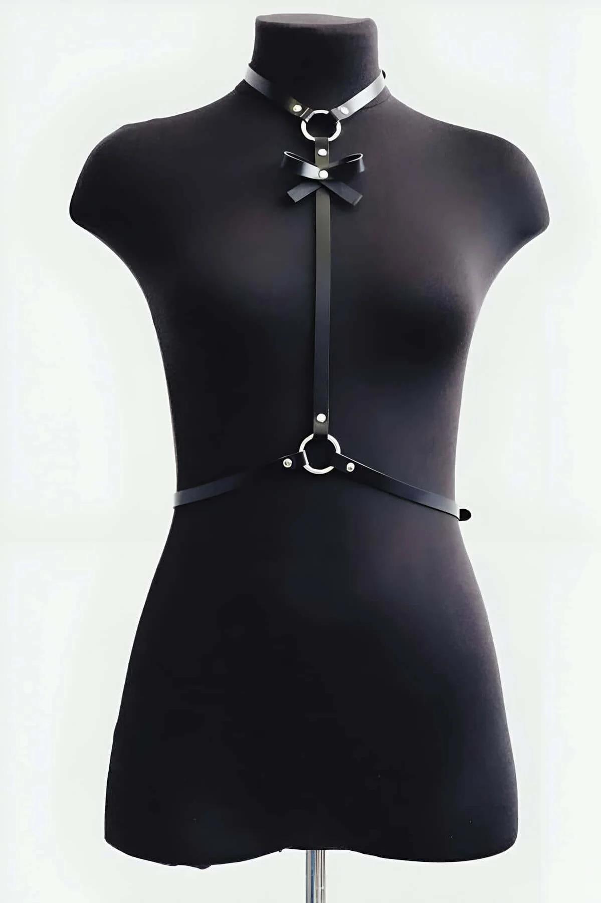 Adjustable Faux Leather Body Harness with Bow Accent