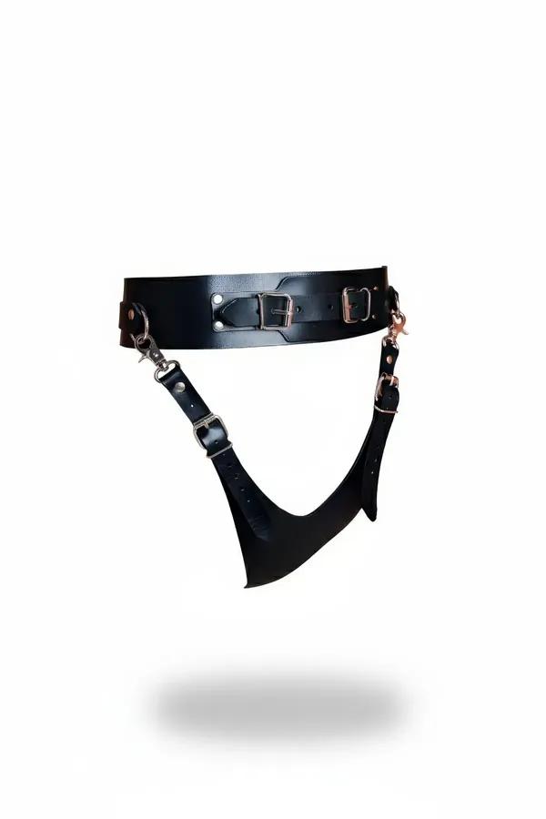 Black Faux Leather Hip Harness with Curved Thong Strap