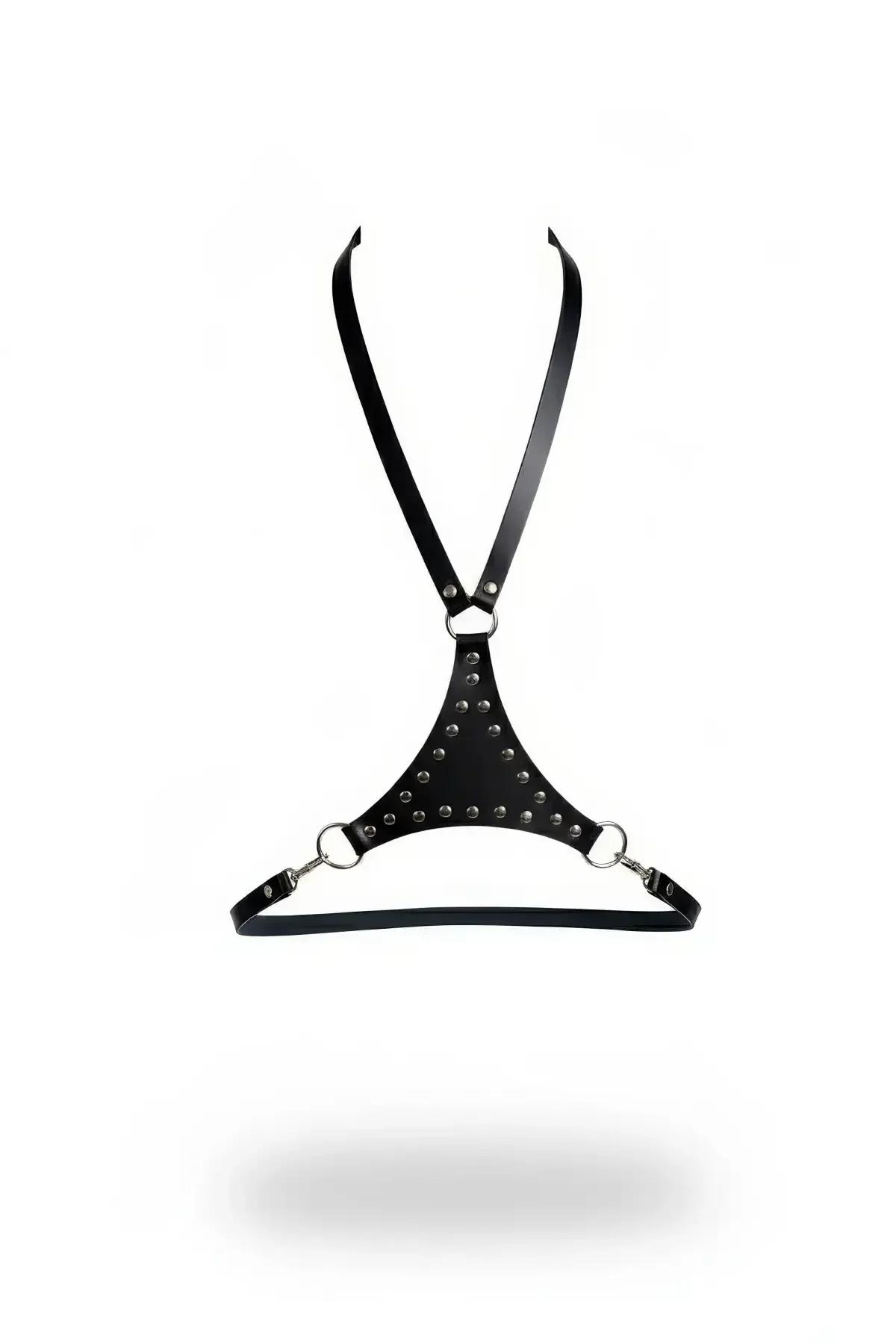 Studded Faux Leather Y-Strap Chest Harness with Adjustable Fit