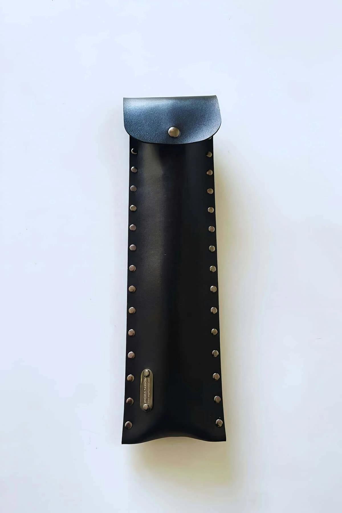 Leather Whip with Studded Holster & Heavy-Duty Chain