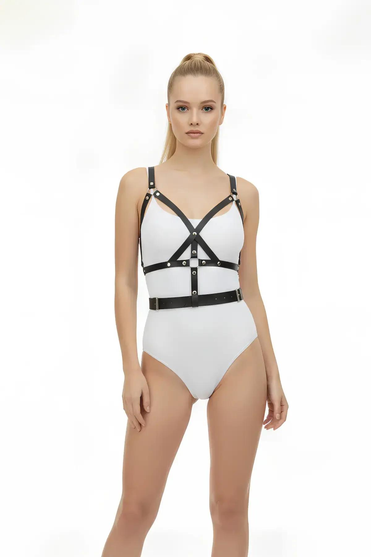 Caged Body Harness with Adjustable Studded Waist Belt