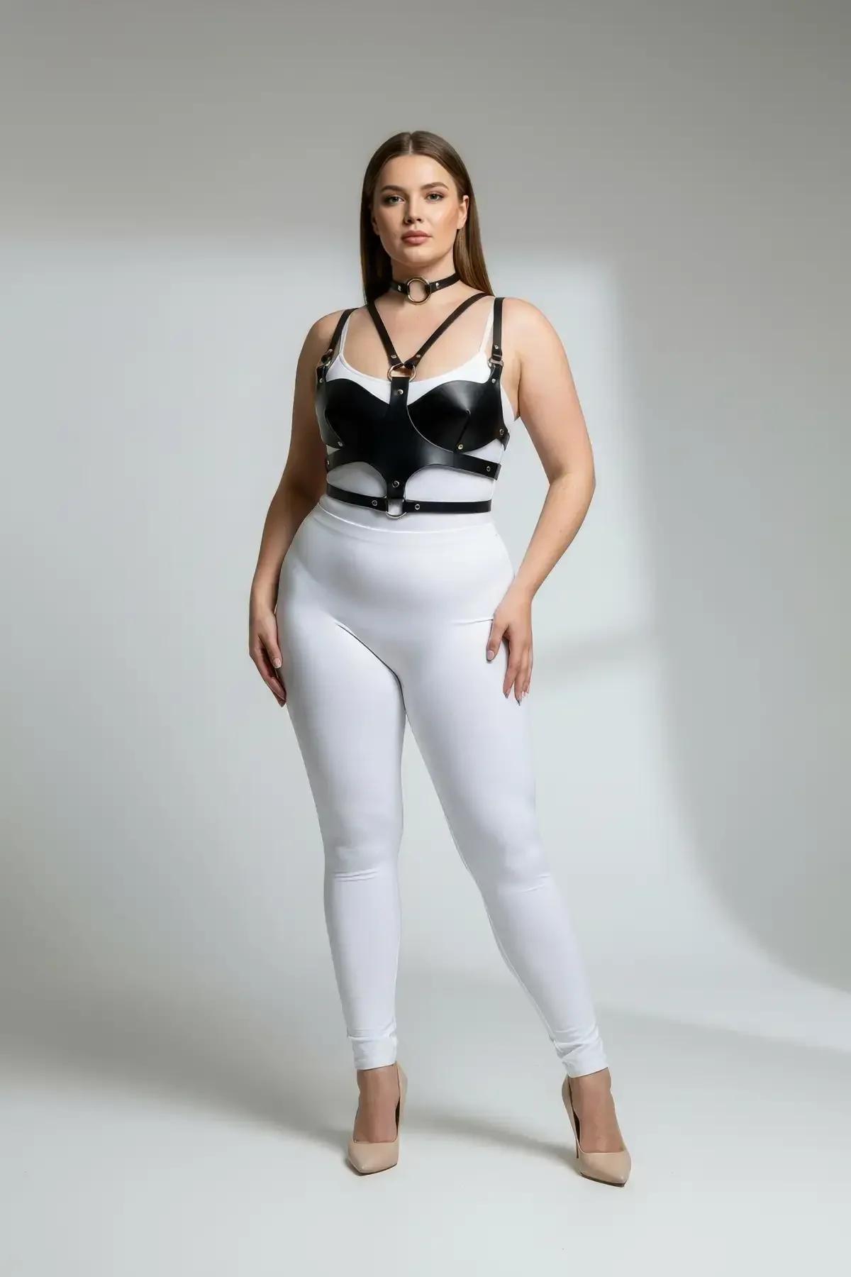 Black Faux Leather Chest Harness with Choker Set
