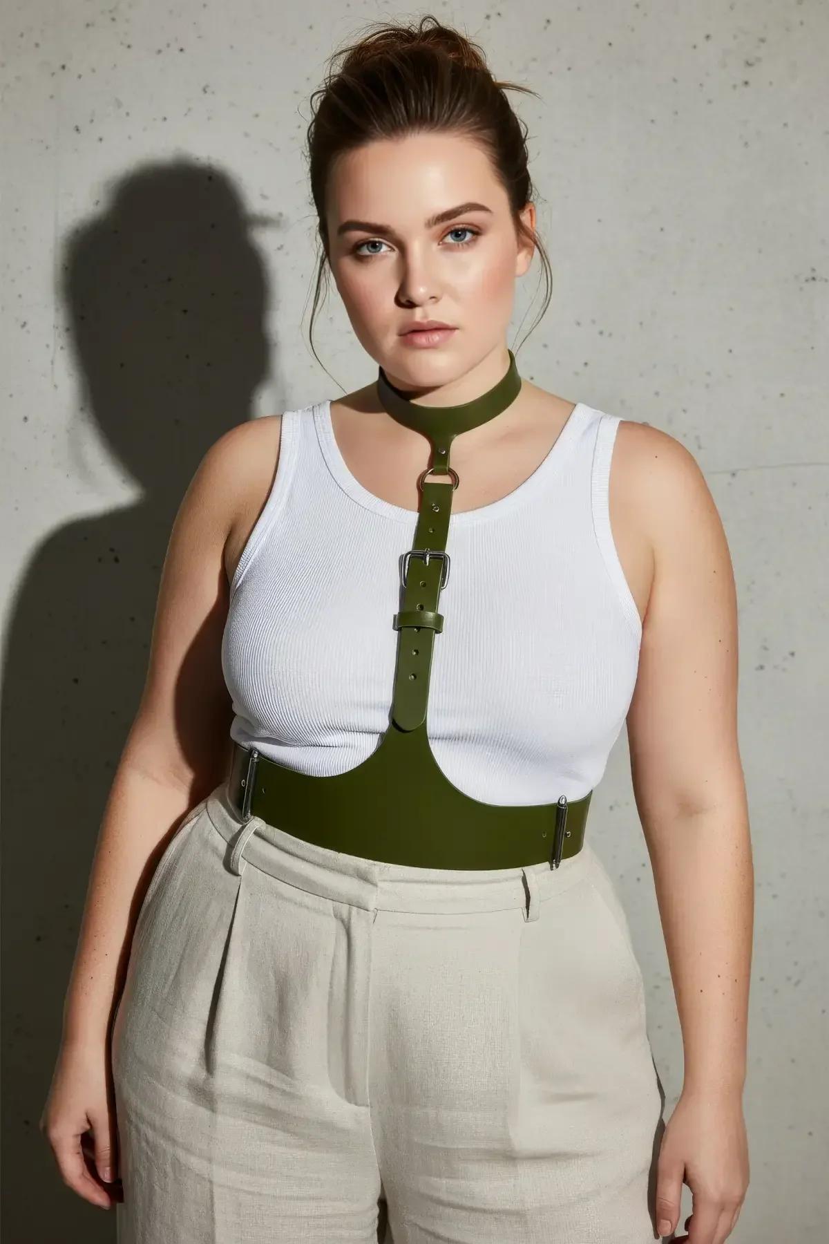 Khaki Faux Leather Underbust Harness Belt