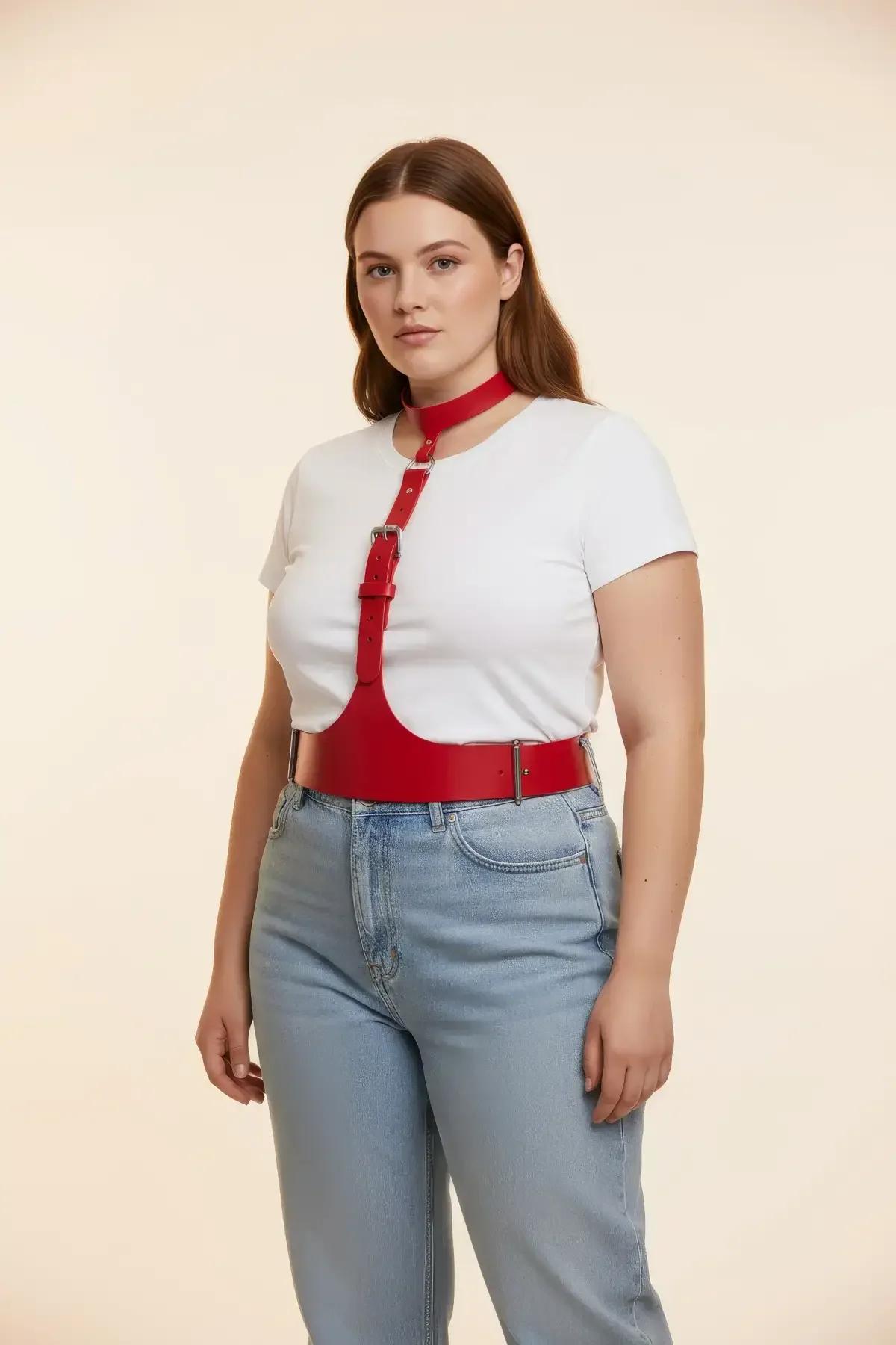 Red Underbust Harness & Choker Set with Buckle Details
