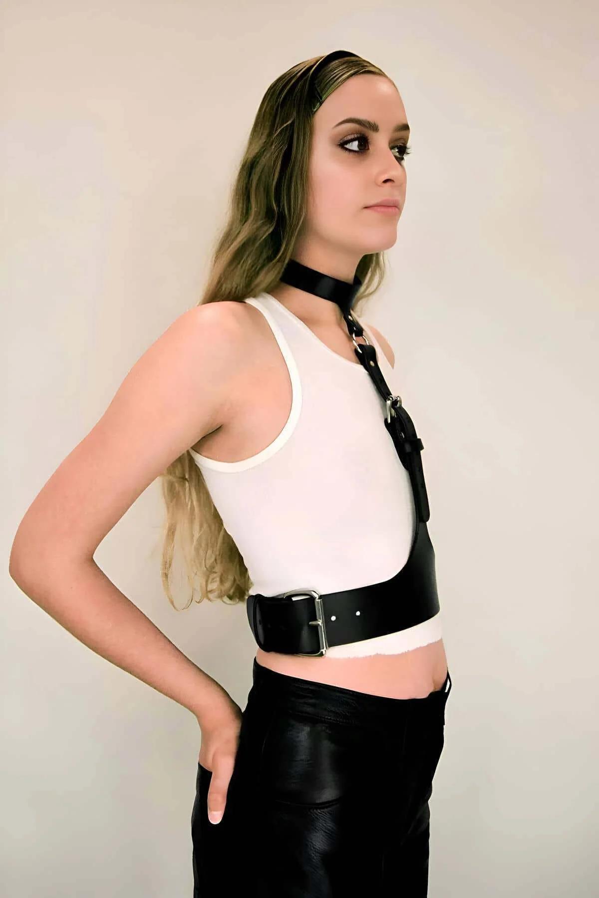 Women's Leather Body Harness | Adjustable Neck & Waist Belt