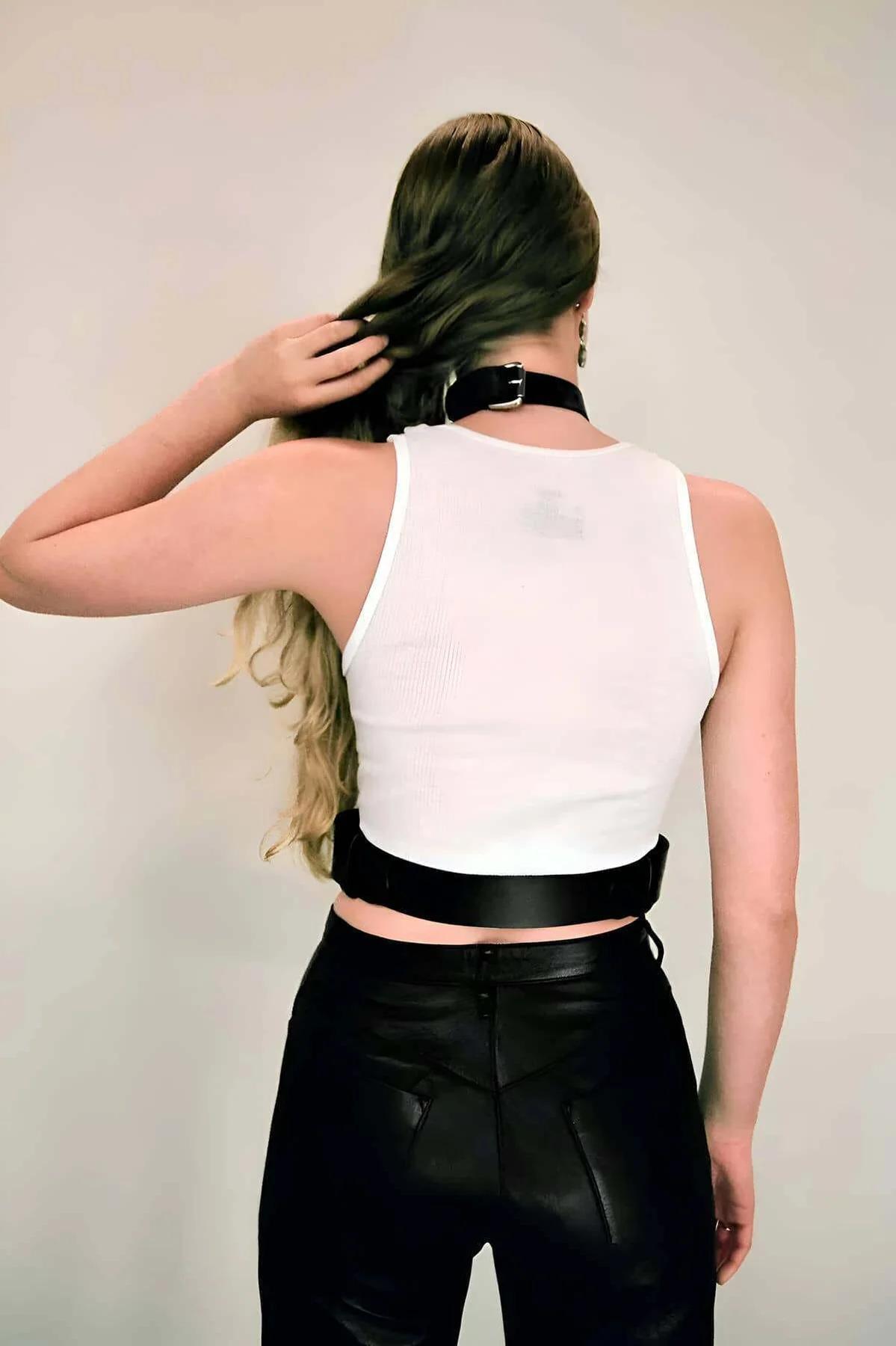 Women's Leather Body Harness | Adjustable Neck & Waist Belt