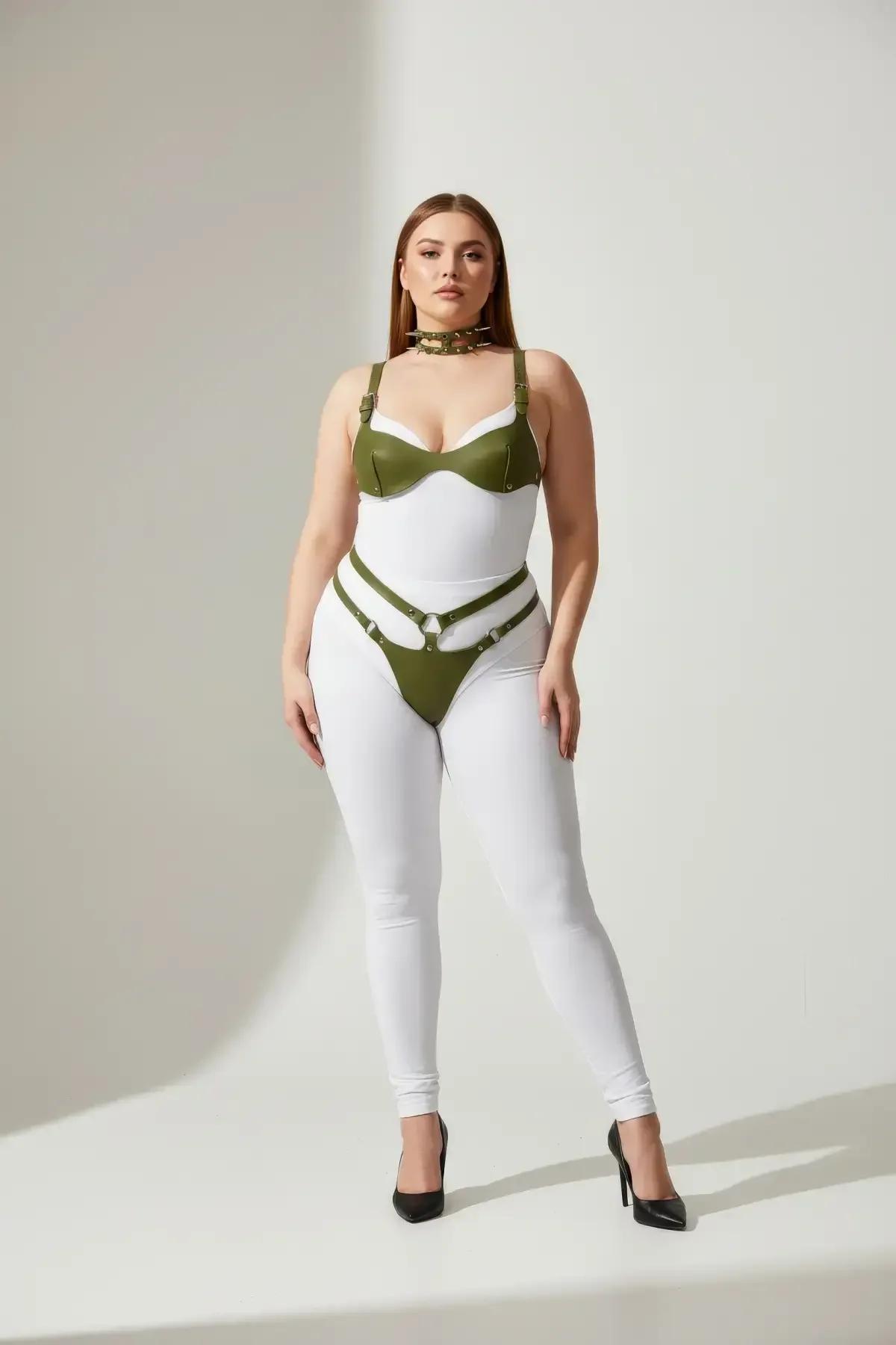 Vegan Leather Bra Harness and Garter Belt Set