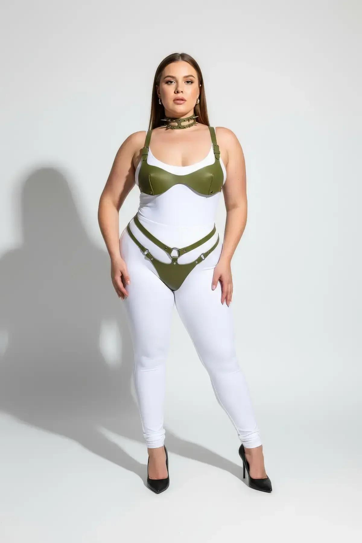 Vegan Leather Bra Harness and Garter Belt Set