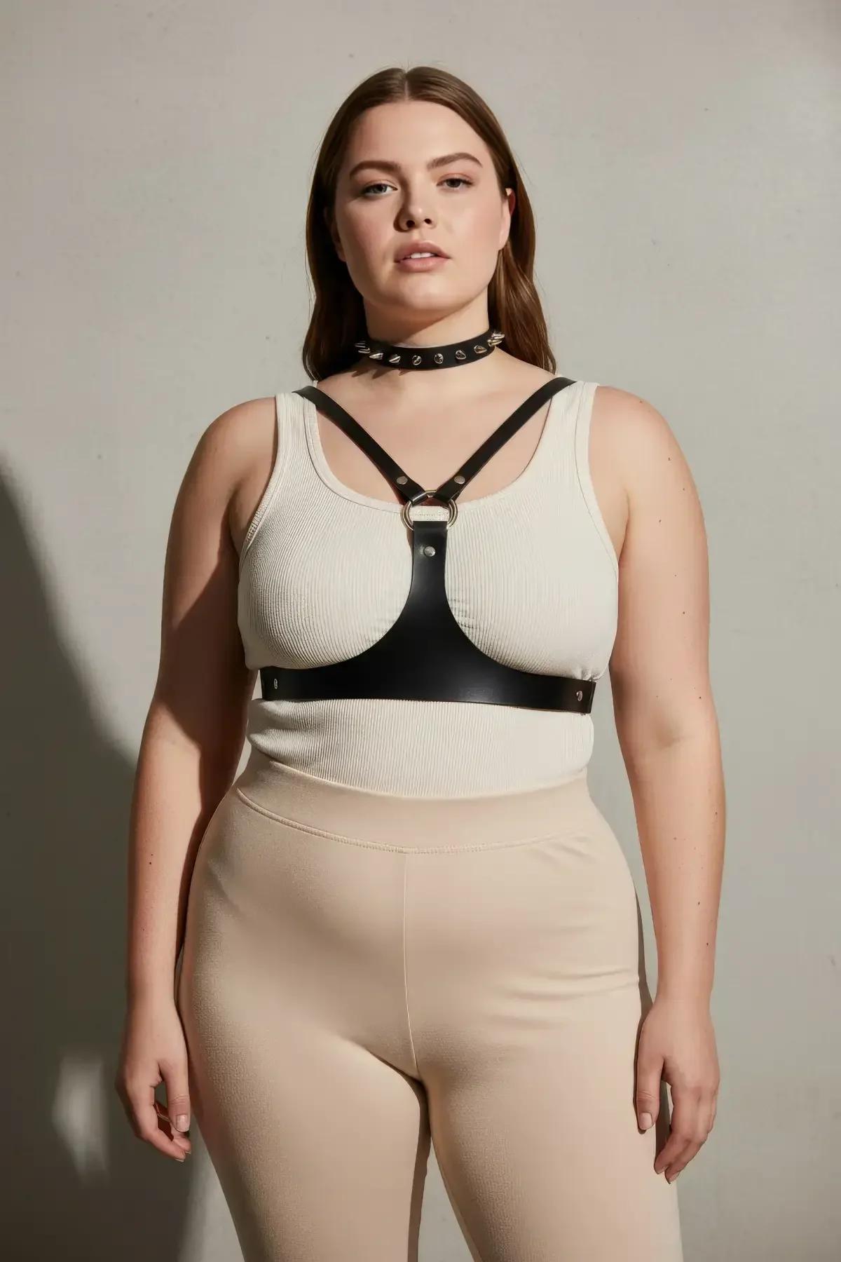 Studded Faux Leather Chest Harness & Integrated Choker