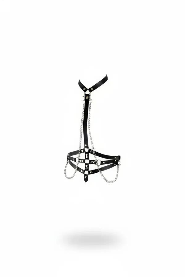 Caged Faux Leather Body Harness with O-Ring & Chain Detail
