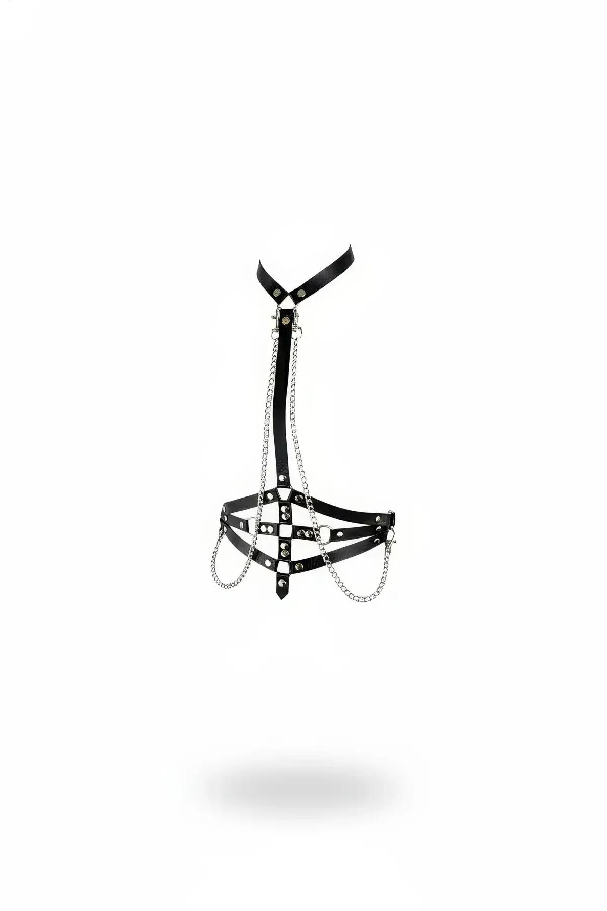 Caged Faux Leather Body Harness with O-Ring & Chain Detail