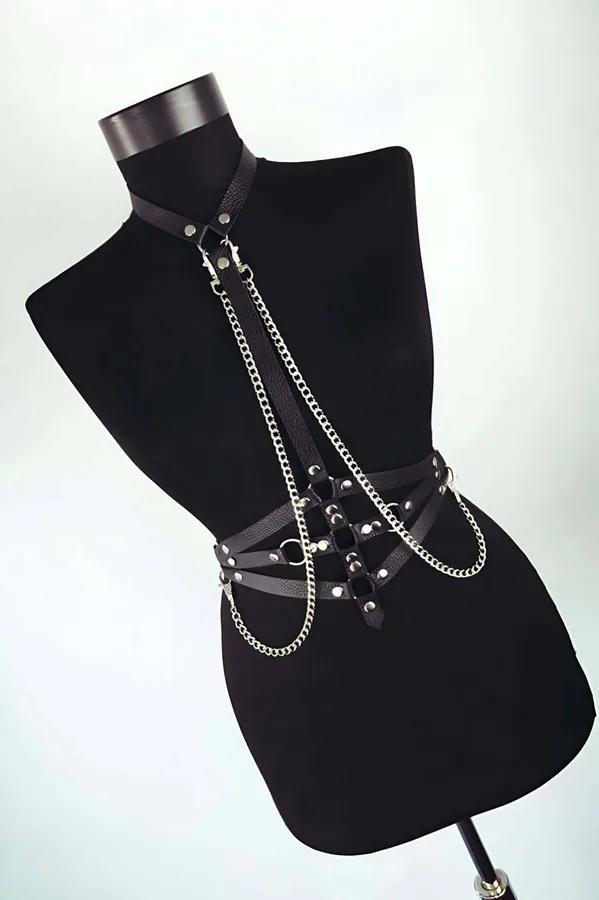 Chain Detail Faux Leather Body Harness