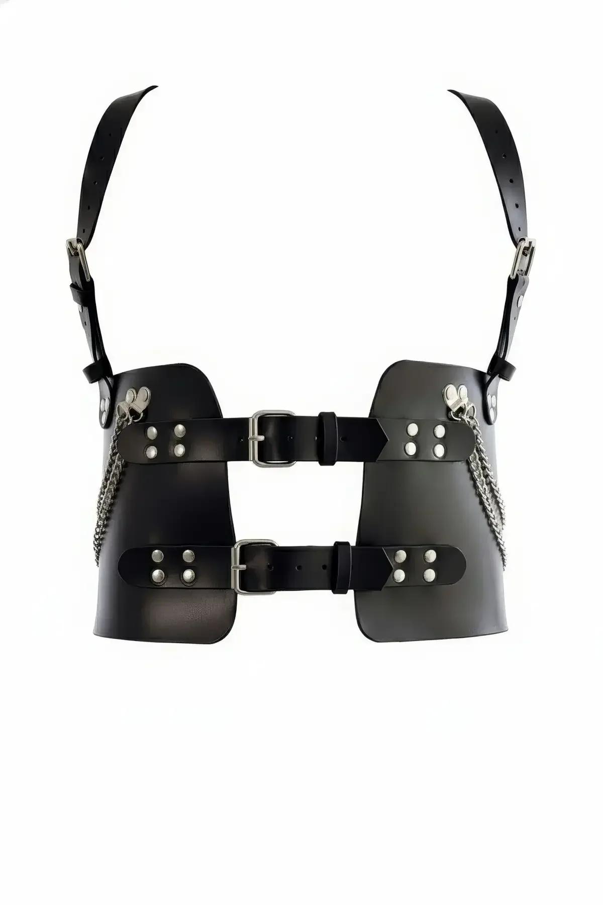 Structured Faux Leather Body Harness with Chain Accents