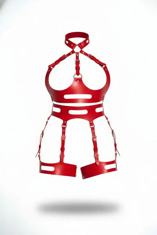 Structured Faux Leather Full Body Harness with Garter Thigh Bands