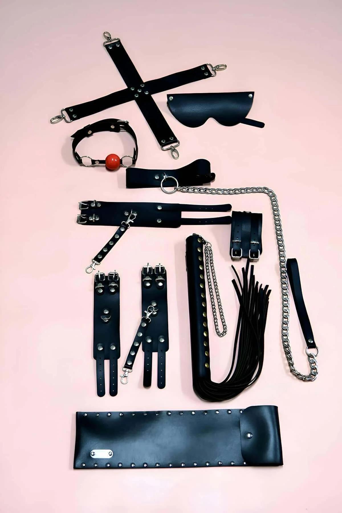BDSM Bondage Kit - Deluxe Leather Restraint Set for Couples