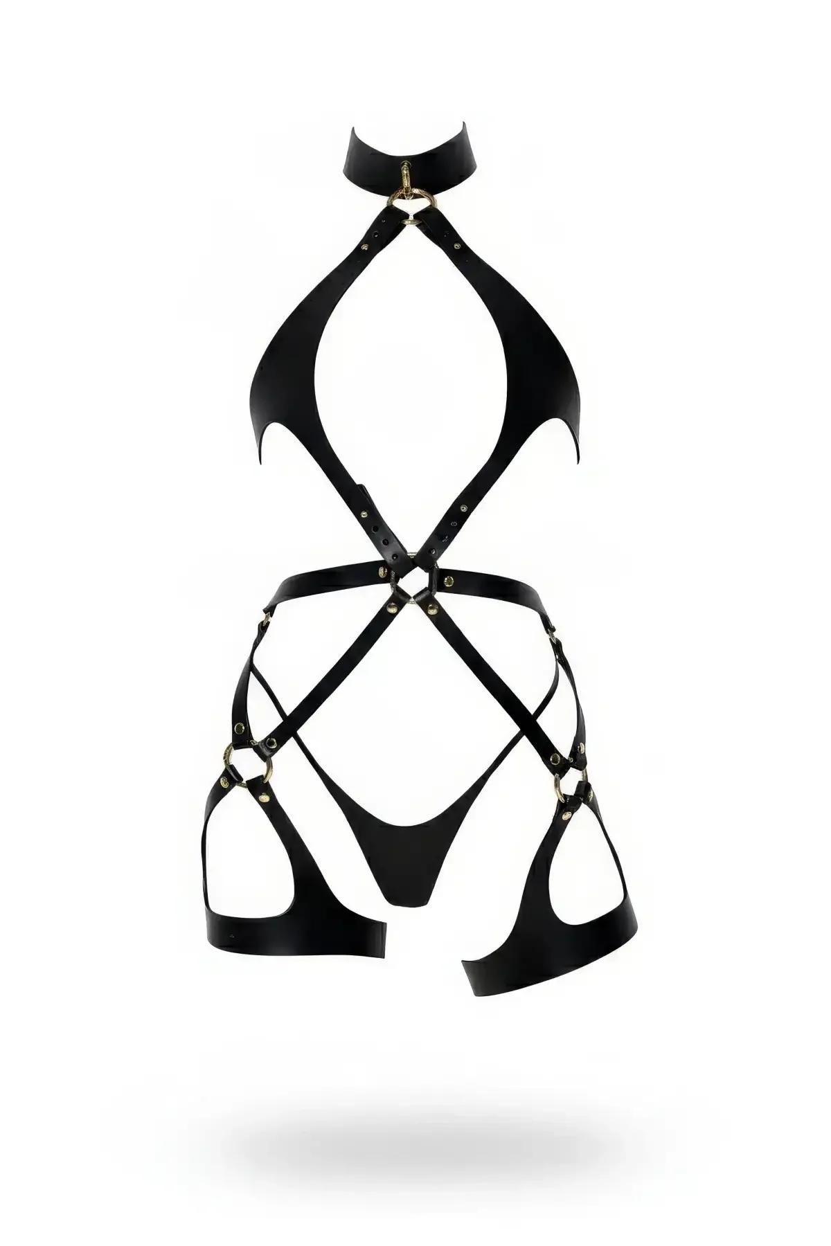Full Body Vegan Leather Harness with High Collar & Ring Detail