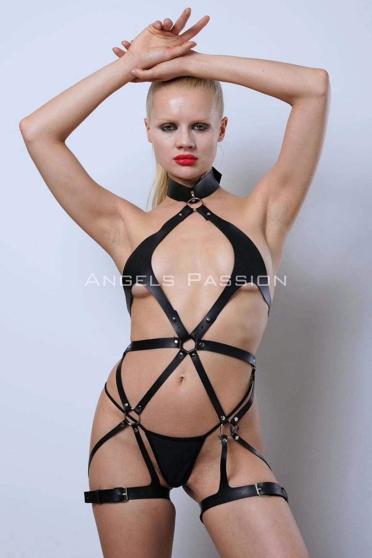 Full Body Adjustable Faux Leather Harness Set