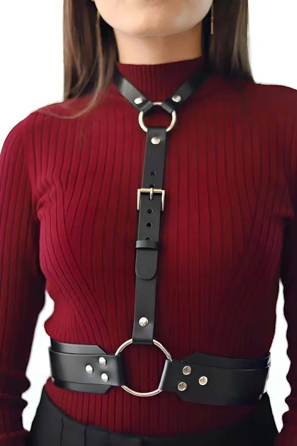Women's Leather Choker Harness Belt – Adjustable Style