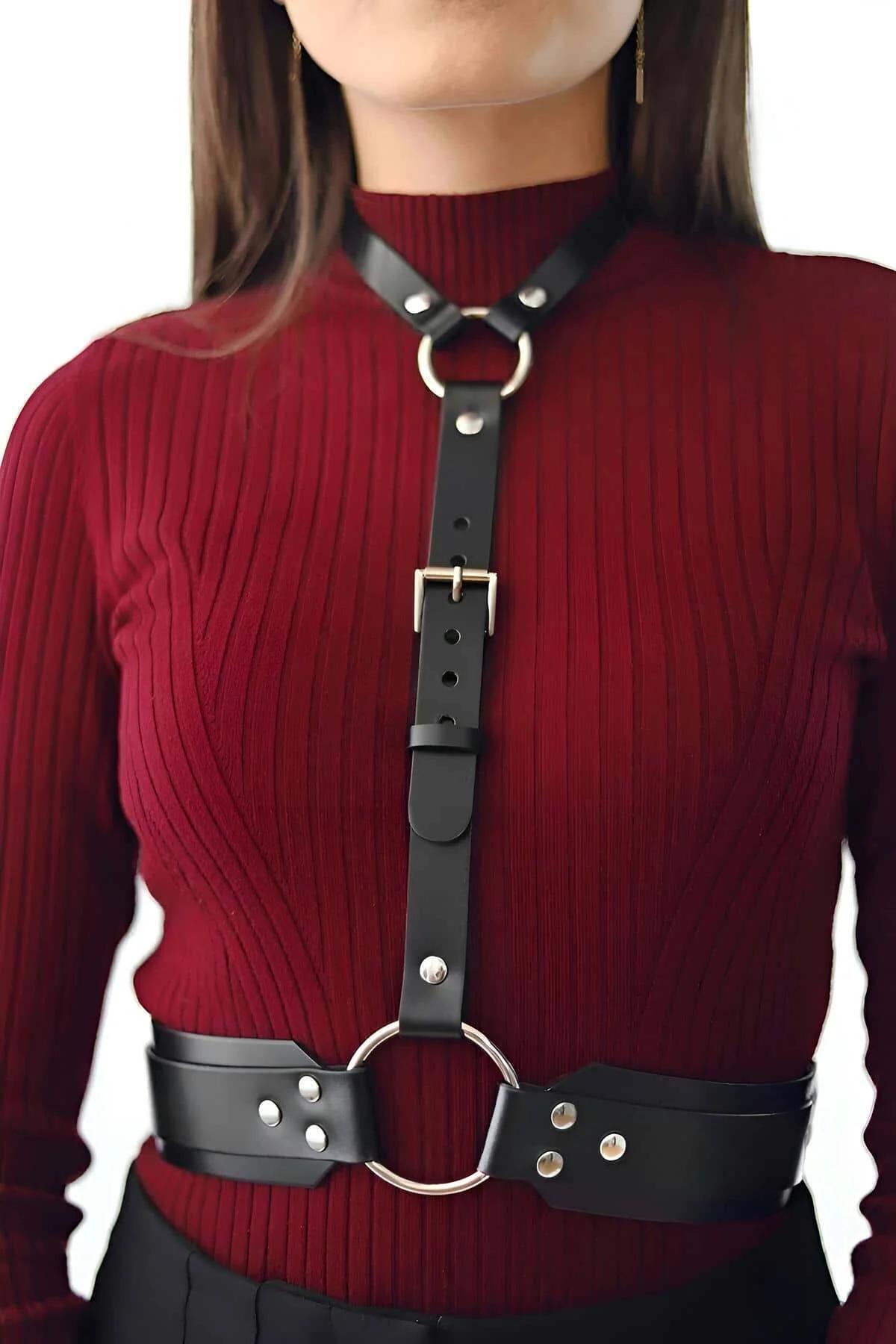 Women's Leather Choker Harness Belt – Adjustable Style