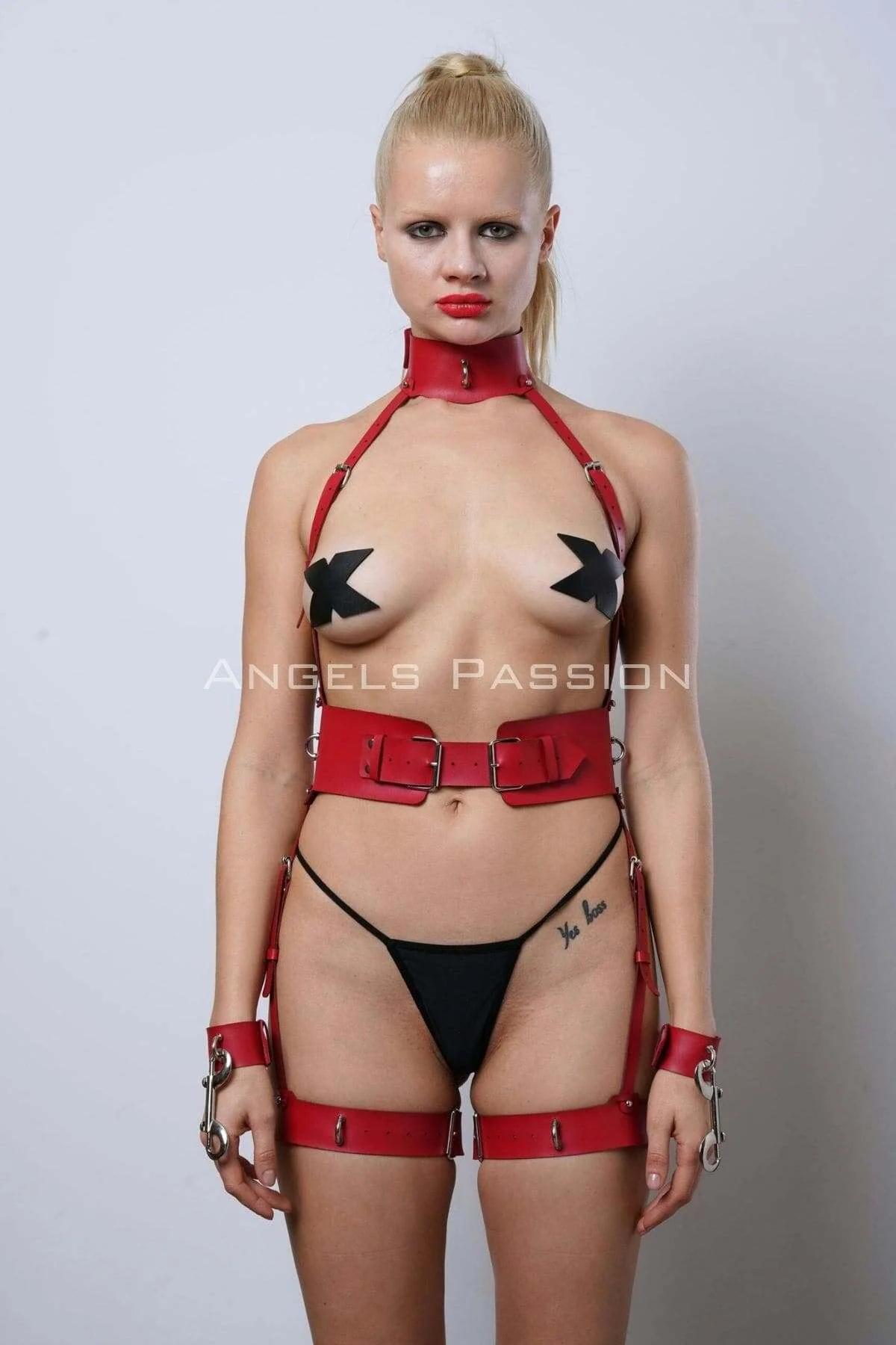 Adjustable Faux Leather Neck Cuff Body Harness Set