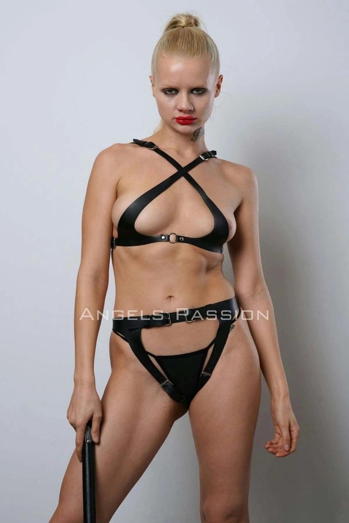 Leather Harness Lingerie Set | Open Crotch & Open Cup