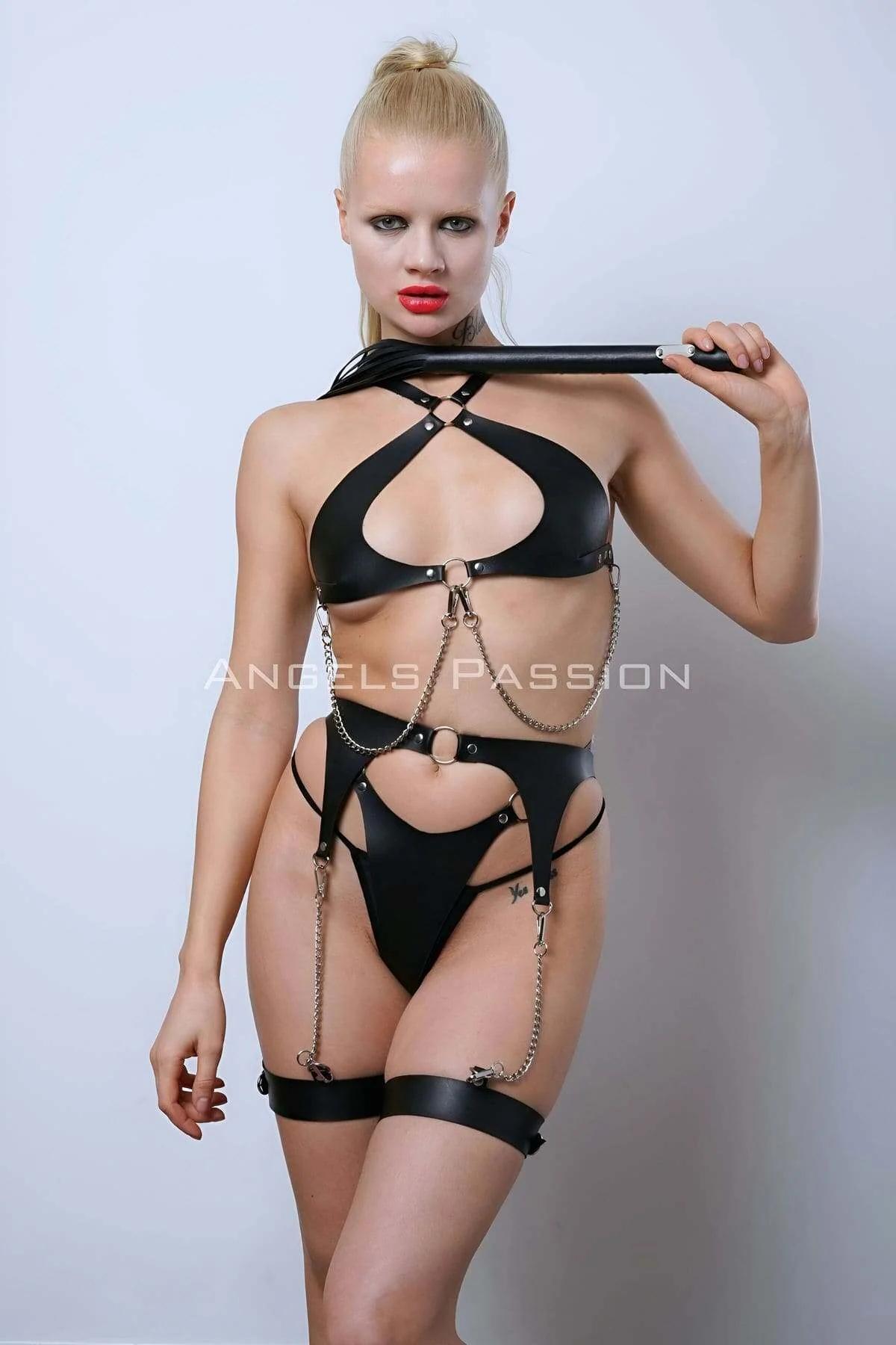 Leather Garter Harness Set - Adjustable Body Lingerie