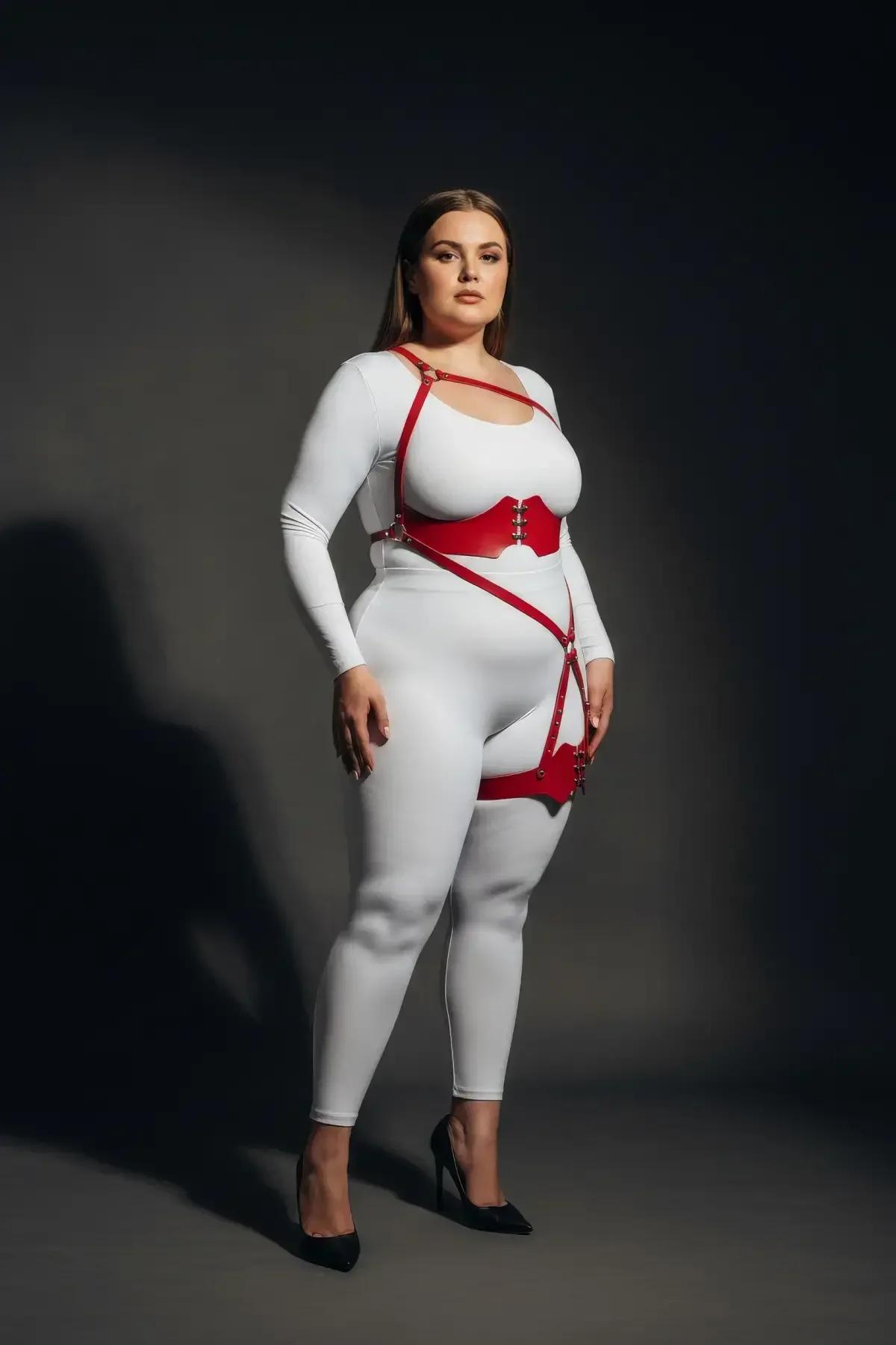 Plus Size Red Leather Harness - Adjustable Body Accessory