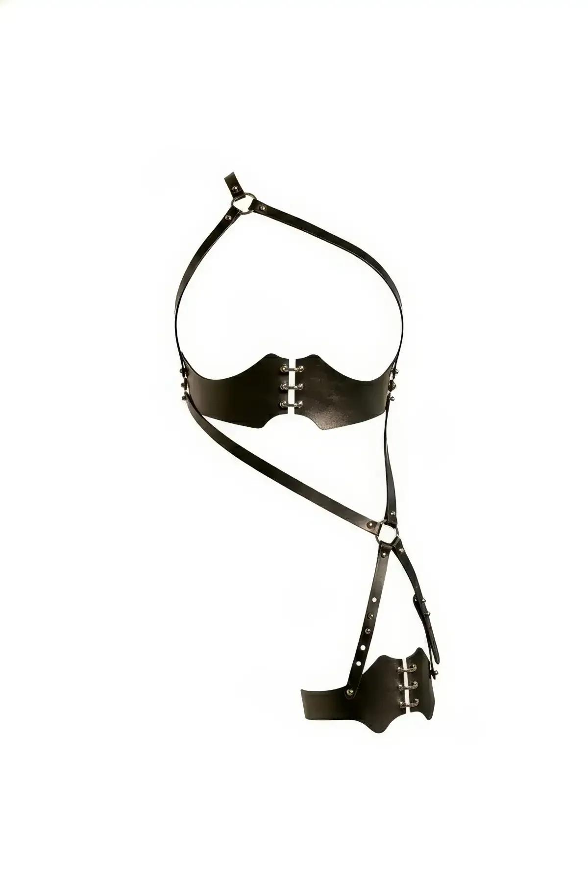 Faux Leather Harness with Stud Garter & O-Ring
