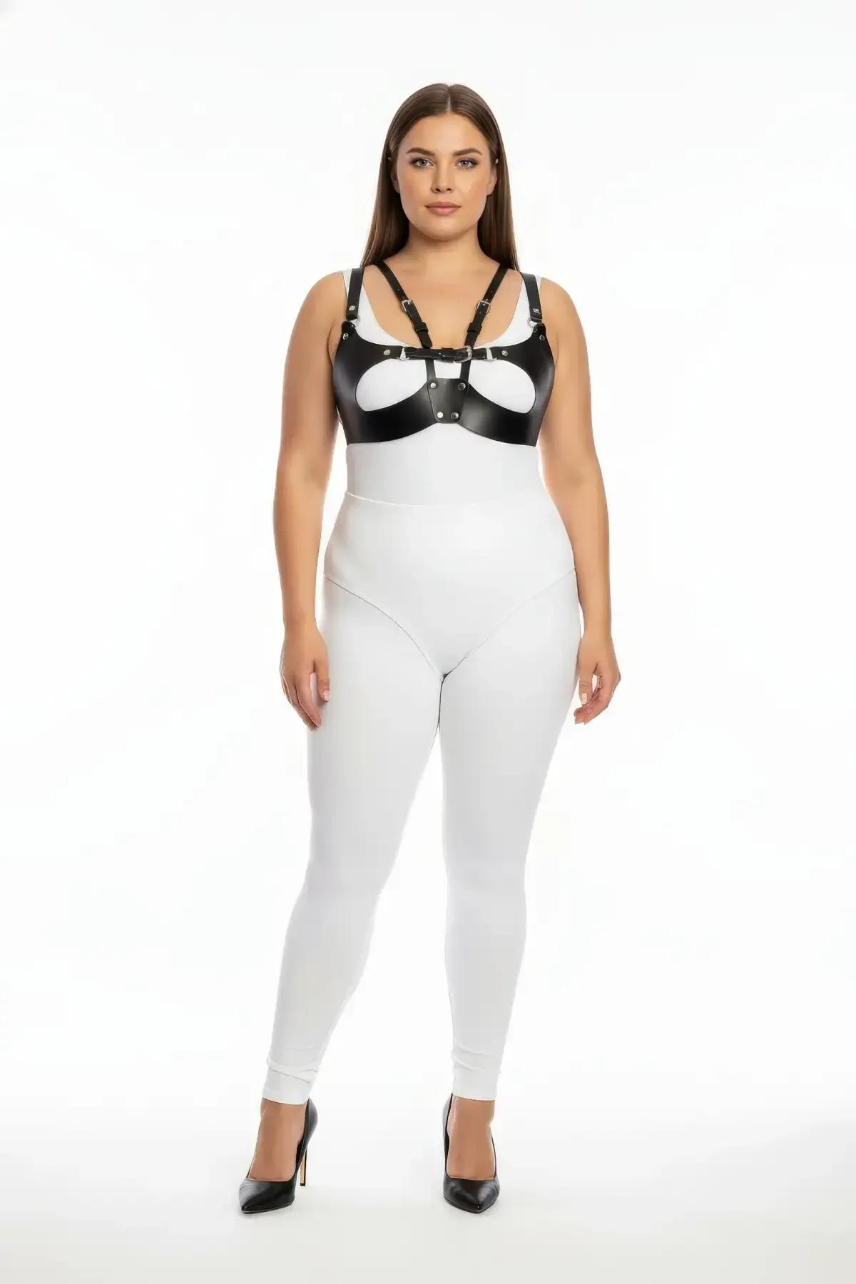 Strappy Faux Leather Harness Bra with O-Ring Detail