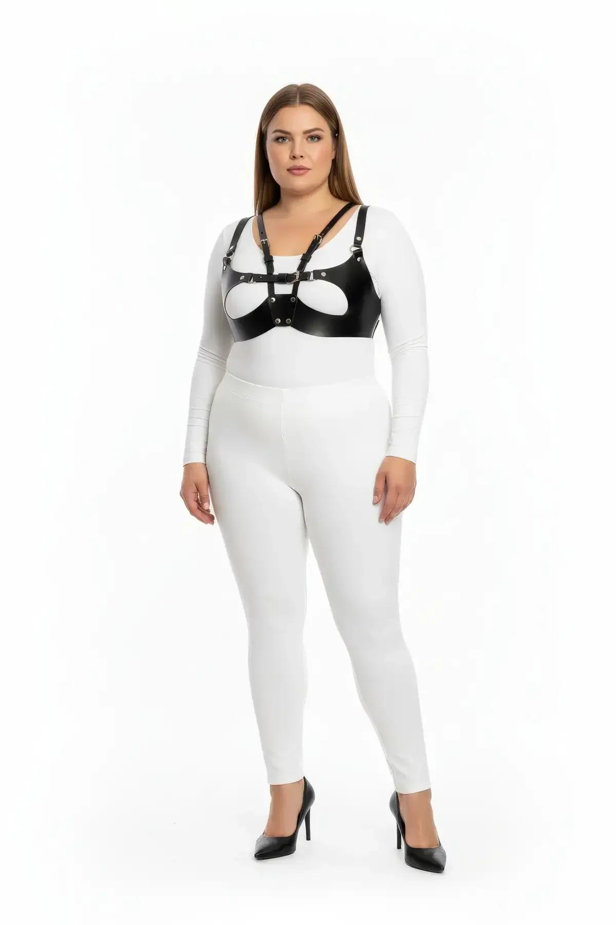 Strappy Faux Leather Harness Bra with O-Ring Detail