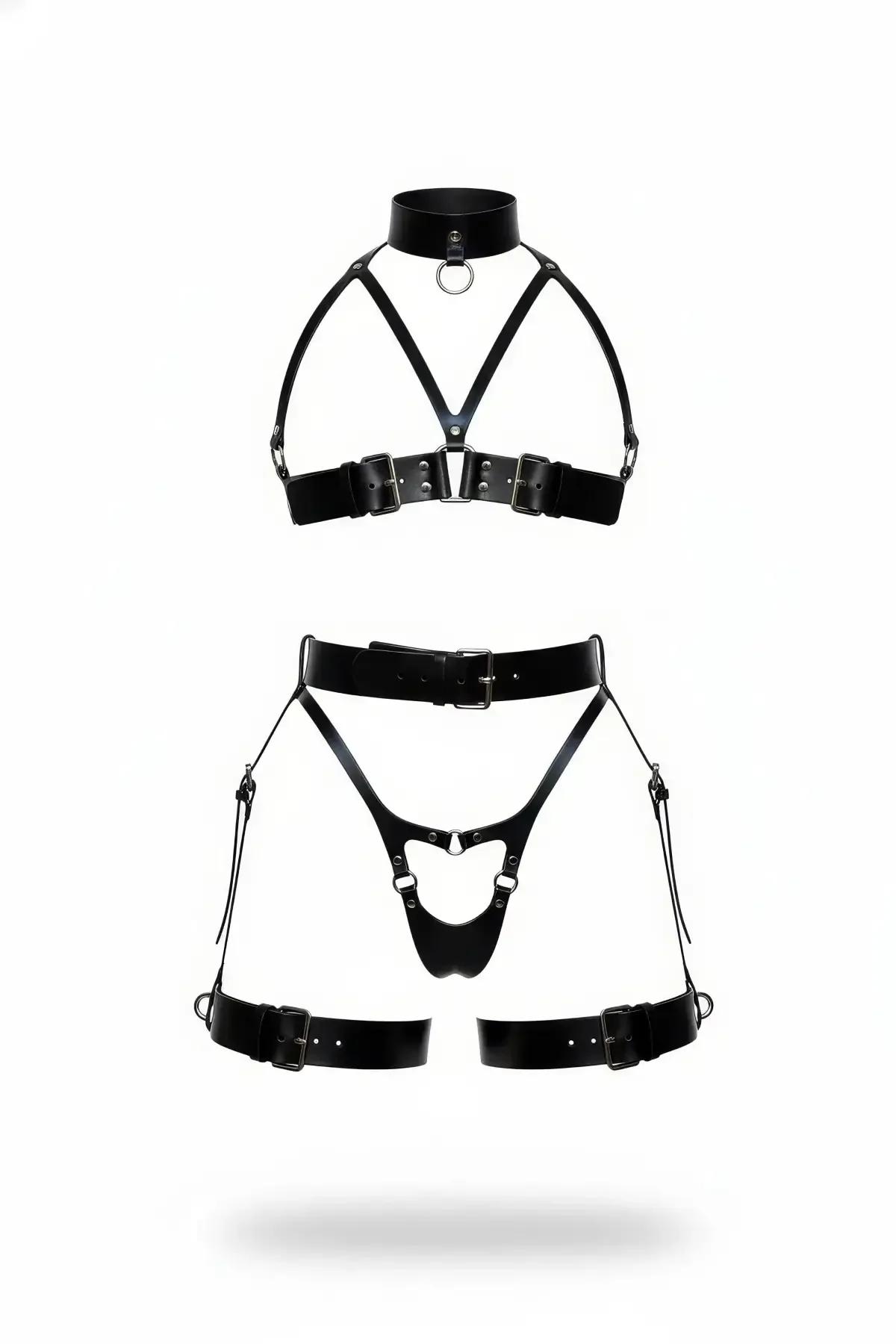 Two-Piece Faux Leather Body Harness Set with Choker