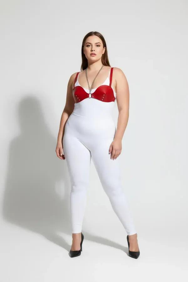 Red Faux Leather Body Harness with Chain Detail