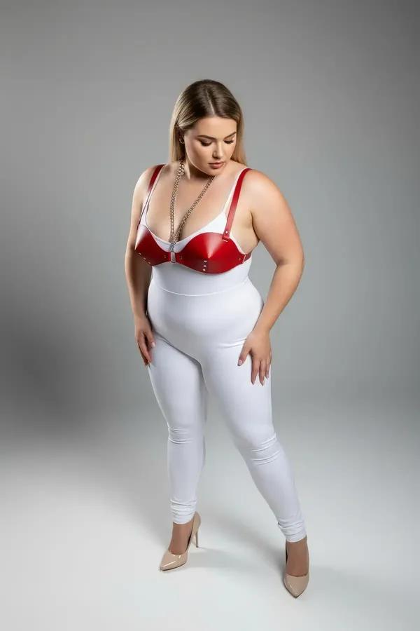 Red Faux Leather Body Harness with Chain Detail