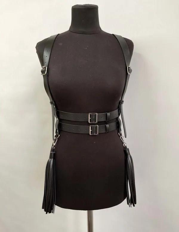 Womens Leather Harness Body Belt with Adjustable Tassels