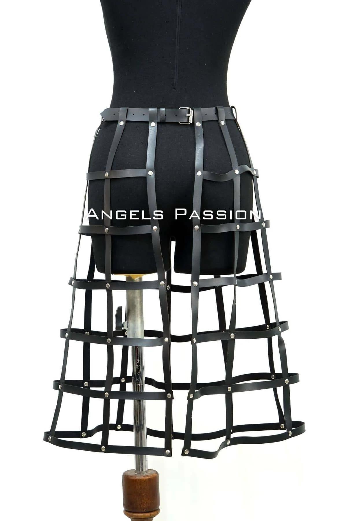 Leather Cage Skirt Harness - Adjustable Goth Festival Wear