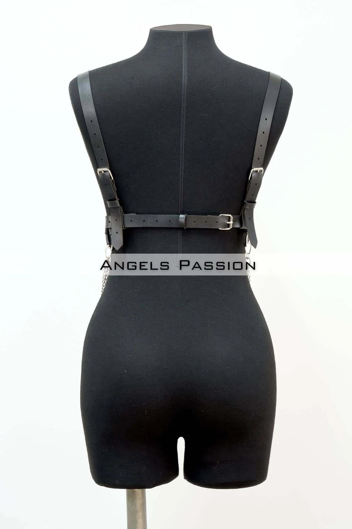 Adjustable Leather Chest Harness with Chain Detail