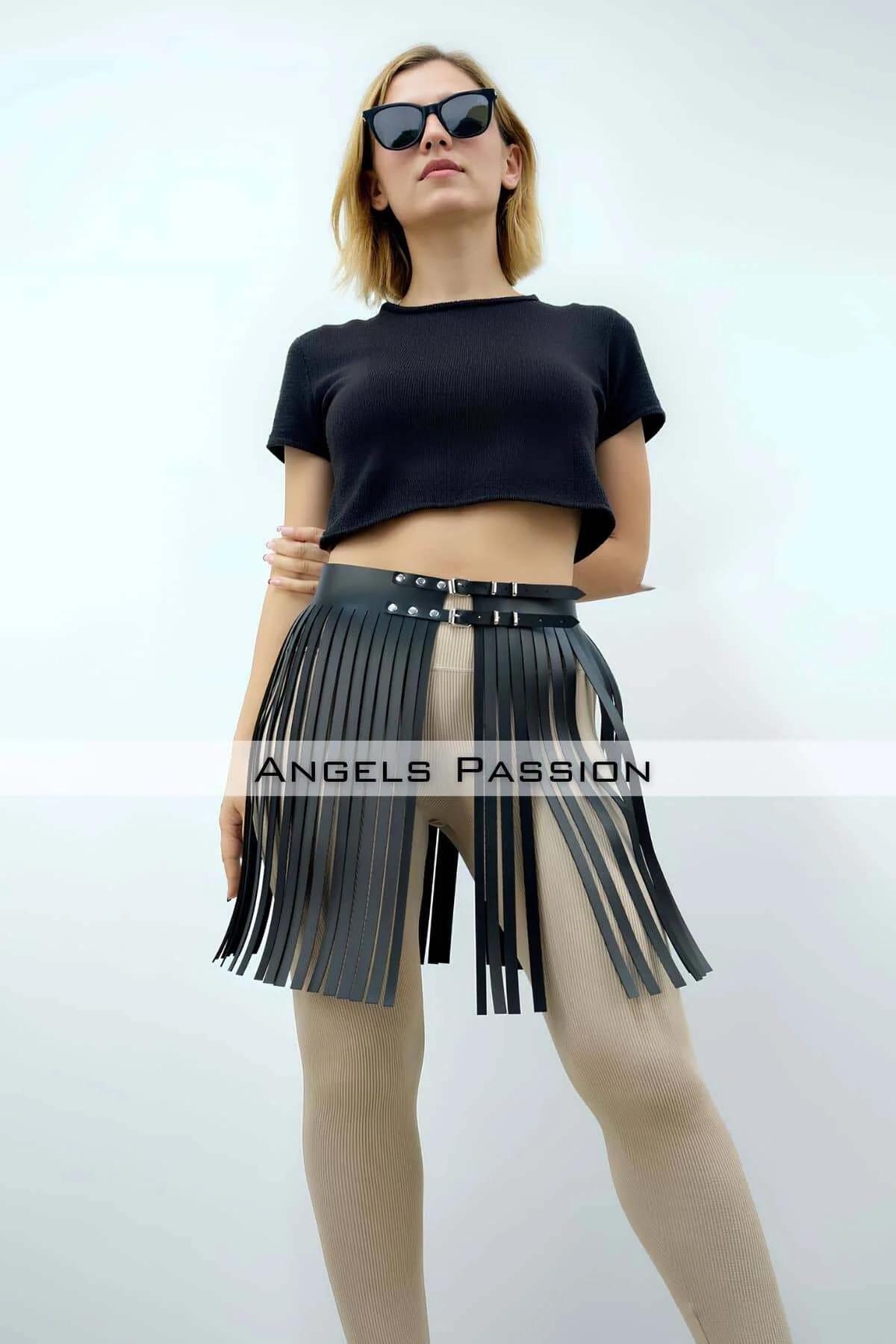 Leather Fringe Skirt Overlay Belt - Adjustable Waist Harness
