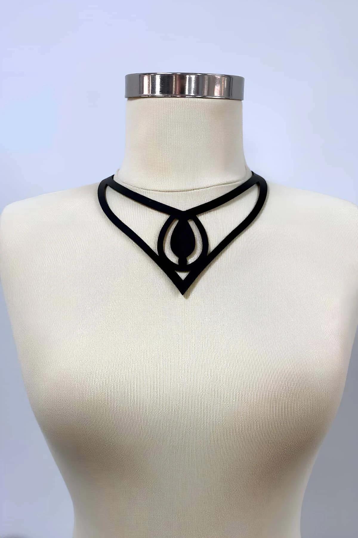 Black Faux Leather Choker Necklace - Modern Statement Piece