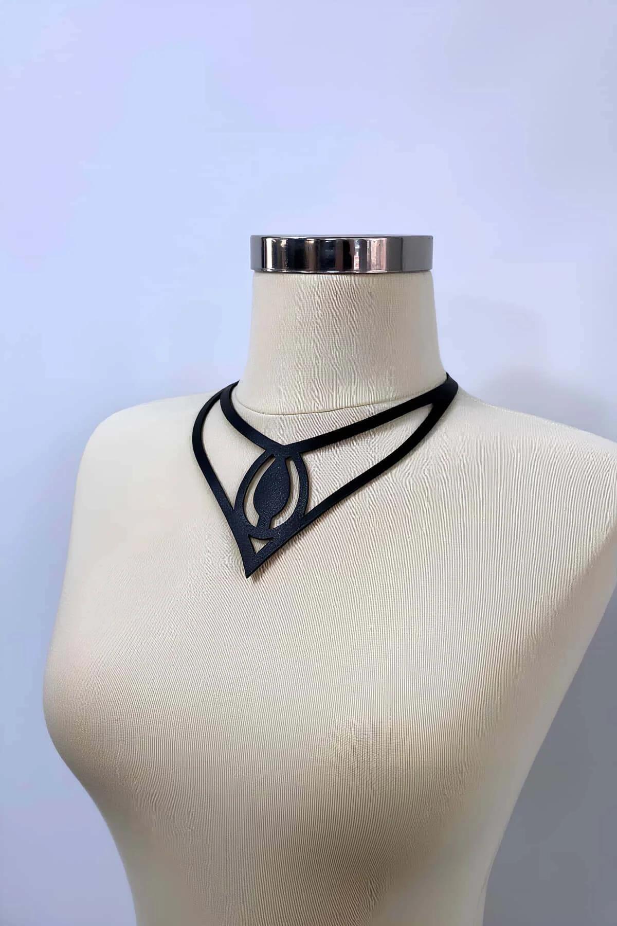 Black Faux Leather Choker Necklace - Modern Statement Piece