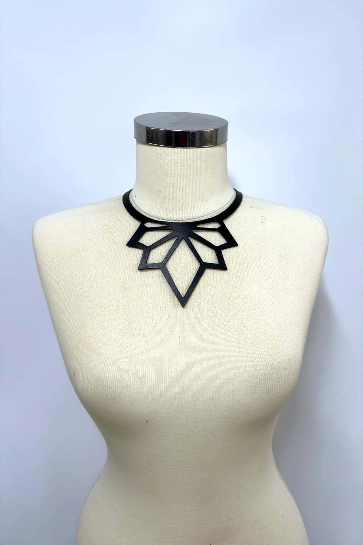 Leather Choker Necklace - Geometric Laser Cut Design