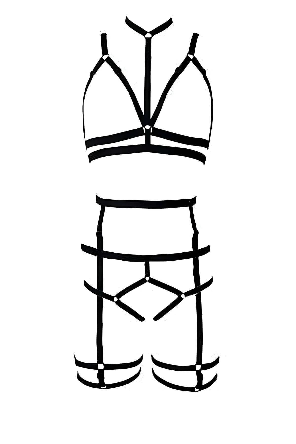 Adjustable Body Harness Bra Garter Thong Lingerie Set