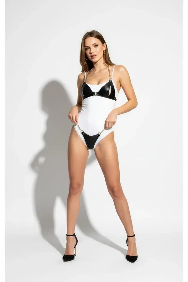 Glossy Faux Leather Bikini Style Body Harness