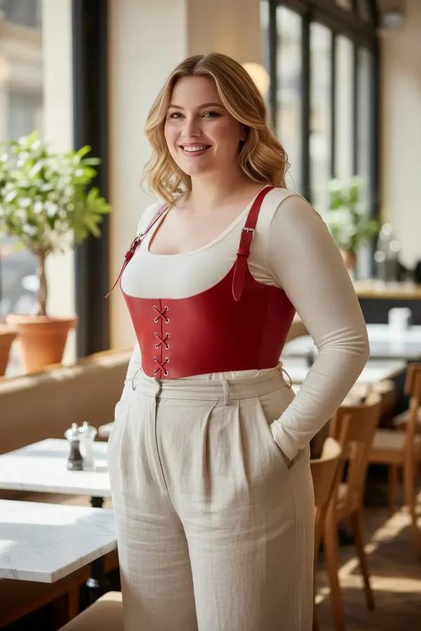 Red Underbust Corset Harness with Front Lacing